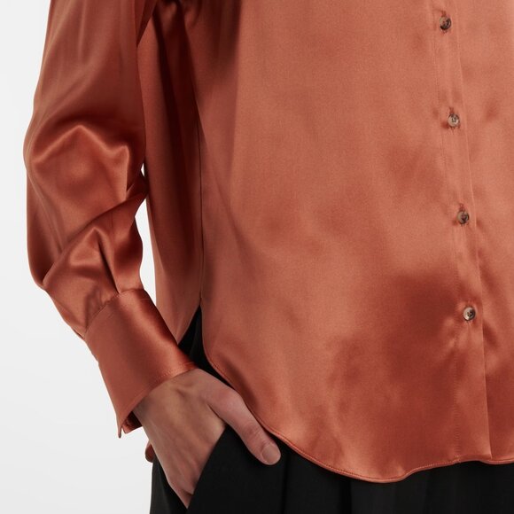 NEW 🧡 Brunello Cucinelli Embellished silk-blend satin shirt XS ✨ NEW - Picture 6 of 8